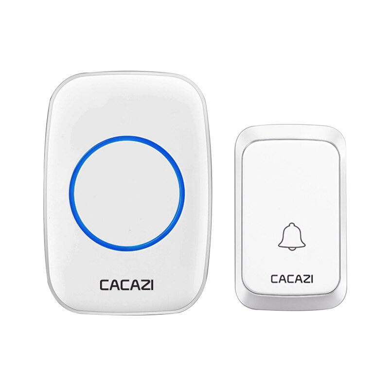 CACAZI Door Bells 1 2 Button 1 2 Receiver Waterproof Wireless Doorbell Light 300M Remote Cordless Call Bell 58 Chime White