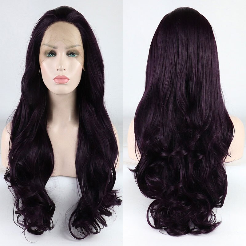 bomba ciemny fiolet ciało fala włosy syntetyczne koronkowa peruka na przód włókno termoodporne naturalną linią włosów bezpłatne rozstanie dla kobiet peruki