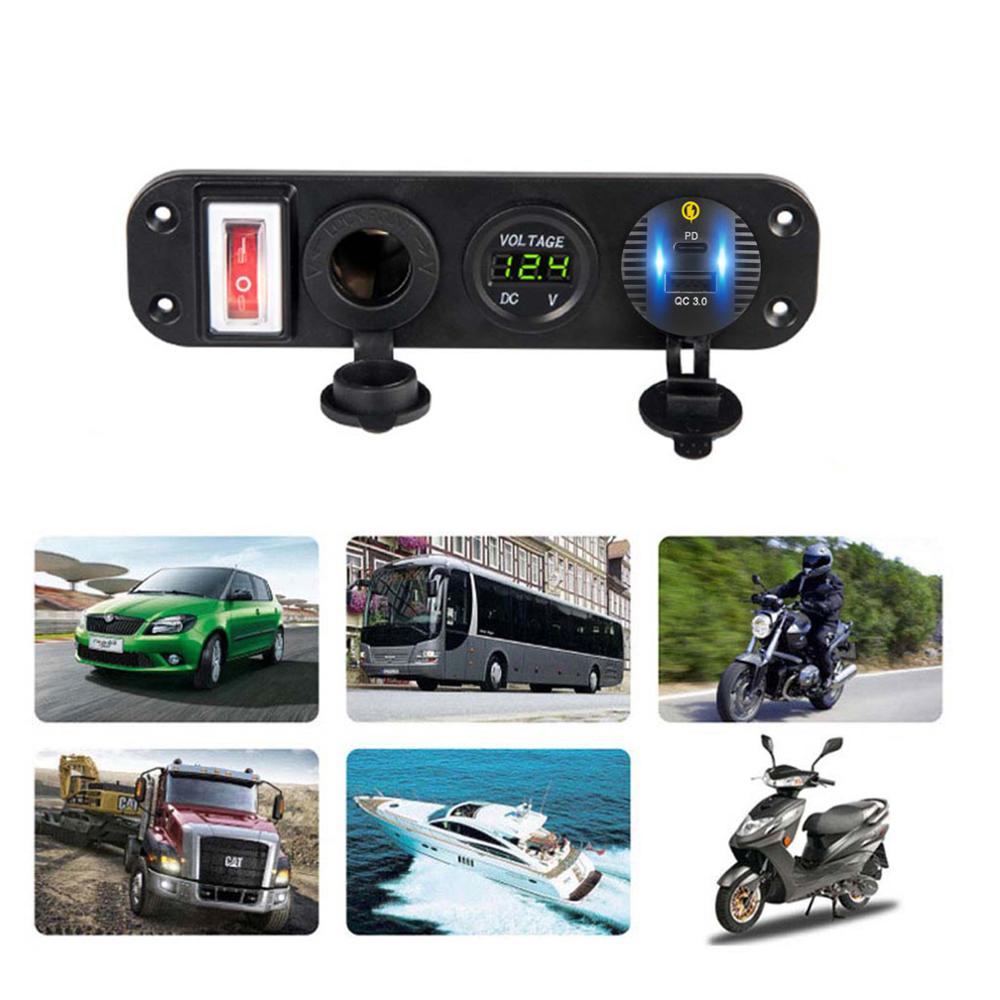 Wasserdichte 4- in- 1 12v 24v mit  qc3.0 usb-typ-c-pd-schnellladeanschlüssen, led-voltmeter und schalter für auto, lkw und boot