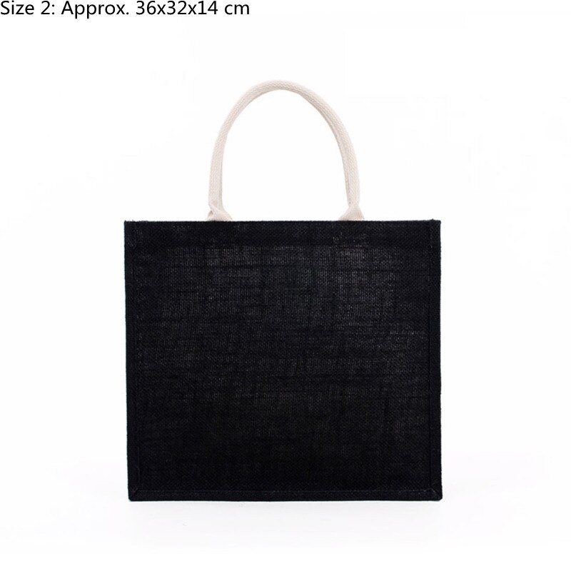 D0LF Jute Tote Met Handvatten Casual Grote Capaciteit Tote Herbruikbare Schoudertas Blank Clutch Bags Voor Borduurwerk Afdrukken: Black Size 2
