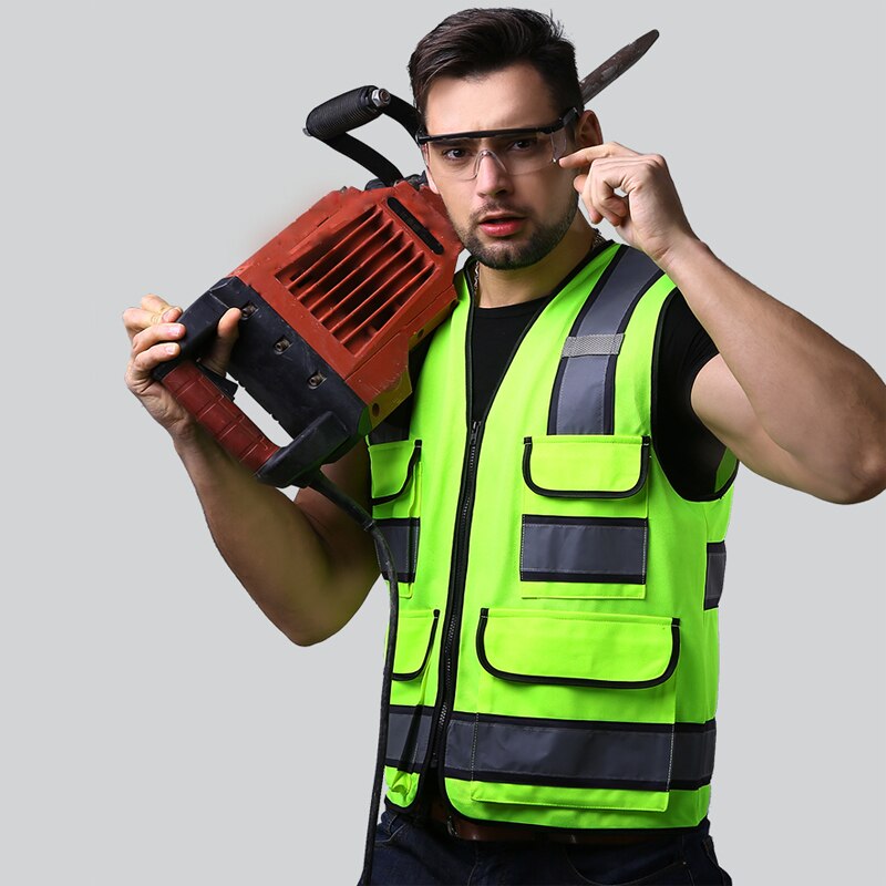 Two tone yellow Safety vests with pockets waistcoat security with reflective stripes: Default Title