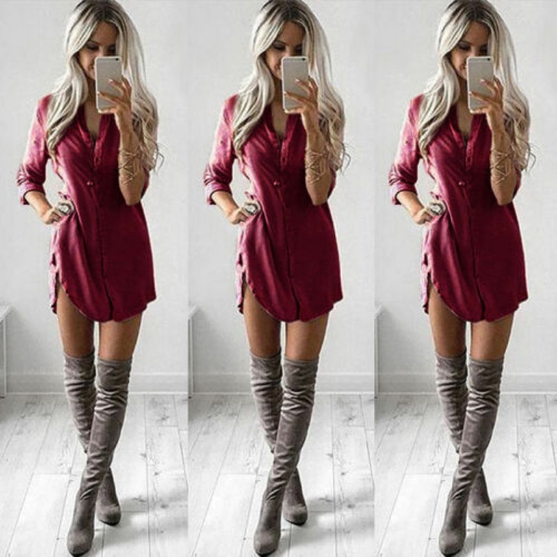 Dames overhemdjurk zomer casual losse lange mouw blousejurk vakantiejurken vestidos