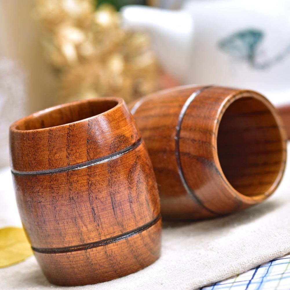 Barrel Shape Beer Tea Coffee Milk Water Cup Wooden Kitchen Bar Pub Drinkware