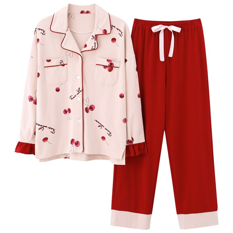 M-xxl kvinder pyjamas sæt sød panda tegneserie nattøj langærmet pyjamas løs pyjamas til kvinder efterår bomuld hjemmetøj plus str.