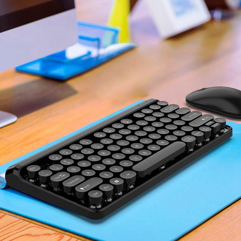 2.4G Wireless Keyboard Mouse Combo 84 Round Keys Cap Mechanical Keyboard with Ergonomics Mouse Kit for PC Laptop: Black