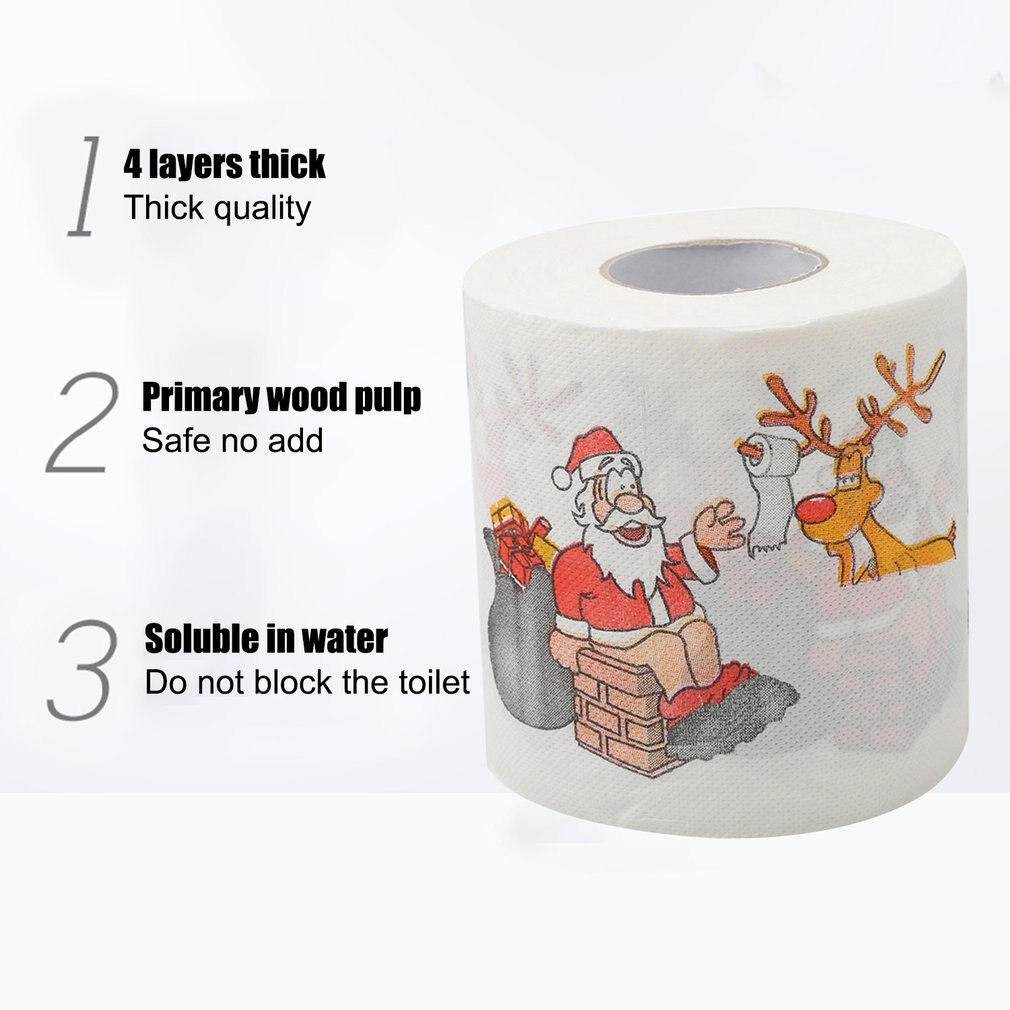 Christmas Toilet Paper Festival Theme Printed Wood Pulp Toilet Paper Festive Roll Santa Claus Reindeer Decor Supplies 2022