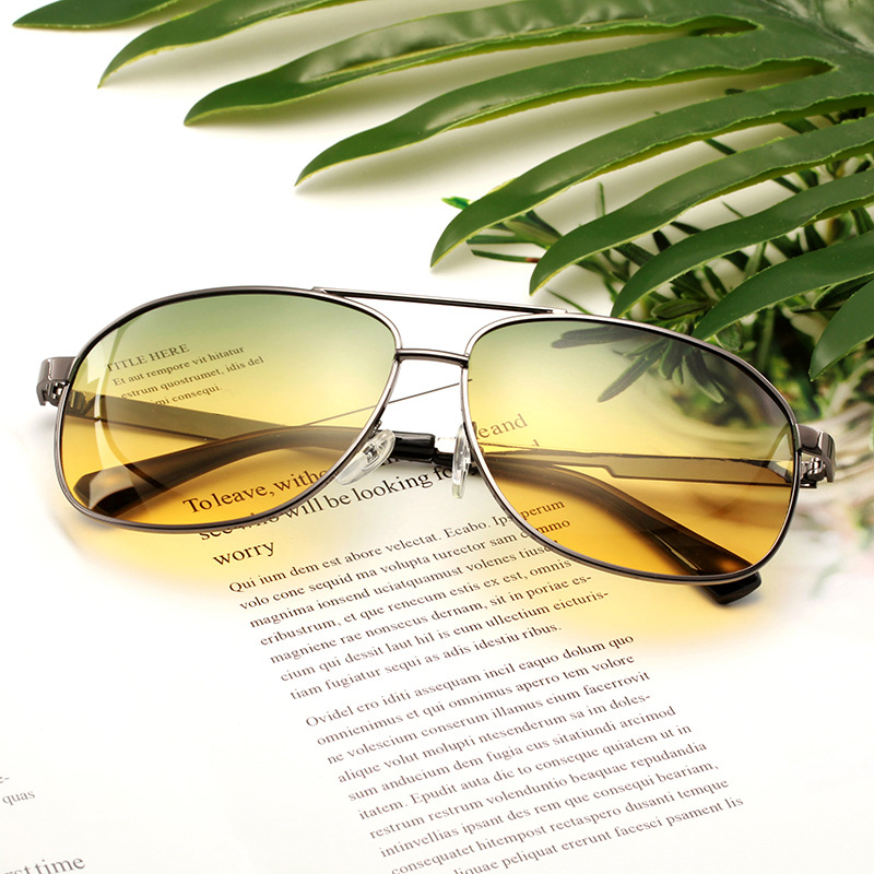 Lunettes de soleil polarisées dégradées pour hommes, conduite de jour et de nuit, Double usage, Vision nocturne, haut, vert, bas, lentille jaune, L3