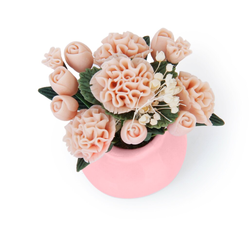1/2 Scale Dolls House Miniature Clay Carnation Flower Plant in Ceramic Pot
