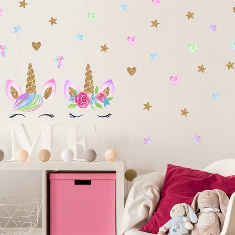 Kleurrijke Bloem Dier Eenhoorn Muursticker Art Decal Sticker Kinderkamer Nursery Wanddecoratie