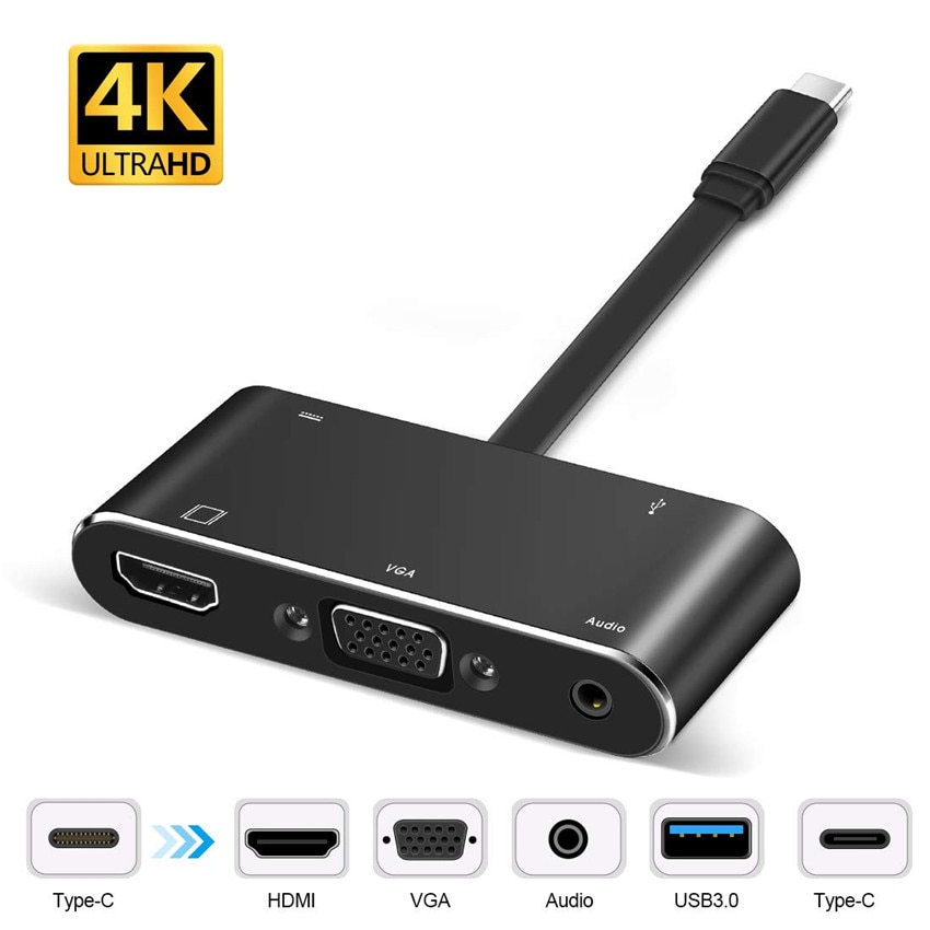 Thunderbolt 3 USB3.1 type C naar HDMI/VGA/USB/PD kabel voor laptop met HD display