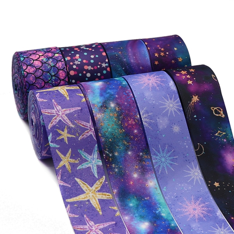 5 Yards 1.5" 38MM Purple Starry Sky Printed Ribbon For Hair Bows DIY Crafts Handmade Accessories Y2020121703