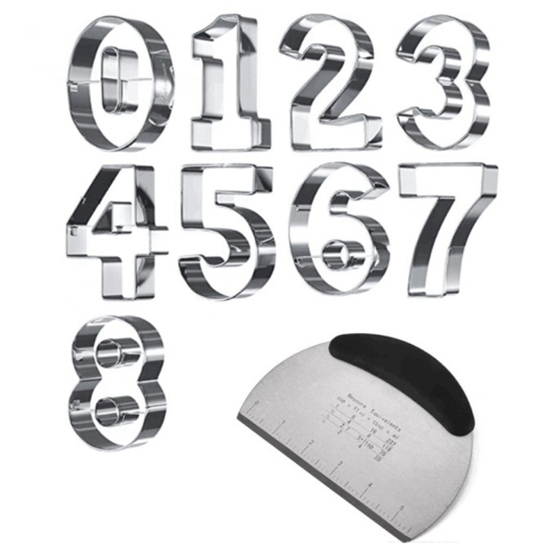 Stainless Steel Cookie Cutter Number Shapes Set with Bonus Dough Cutter: Default Title