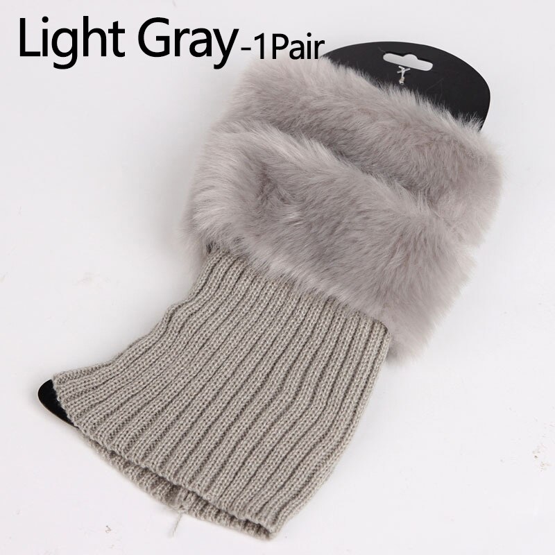 Herfst winter effen kleur casual dames gebreide laarzen manchetten bont gebreide warme beenwarmers laarzen sokken beenwarmers schoenen set kerst: Grijs