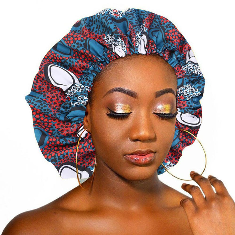 African Pattern Ankara Print Bonnet Women Night Sleep Cap Satin Lining Soft Extra Large Head Wear Ladies Headwrap Hair Care Hat