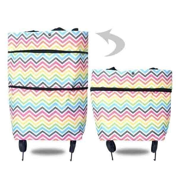Vouwen Thuis Trolley Boodschappentas Wielen Herbruikbare Draagbare Milieuvriendelijke Opslag Bakken Grote Opvouwbare Winkelwagen Reizen Handvat Tassen: CHROMATIC STRIPE