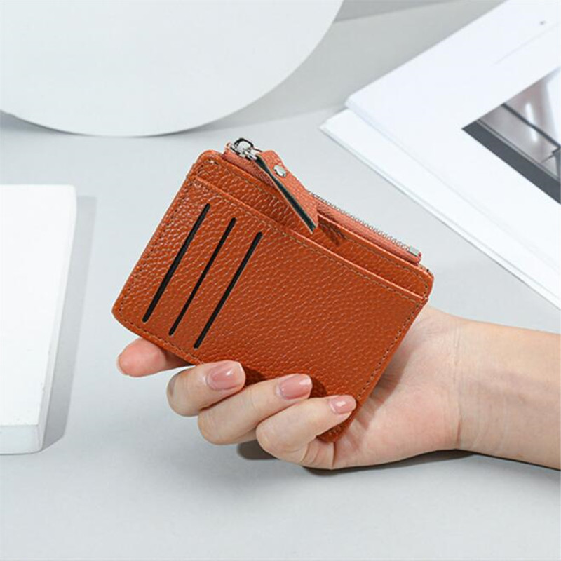 Mini ID Card Holders Bags Men/Women Business Credit Card Holder PU Leather Slim Bank Card Case Organizer Wallet Zipper: Orange