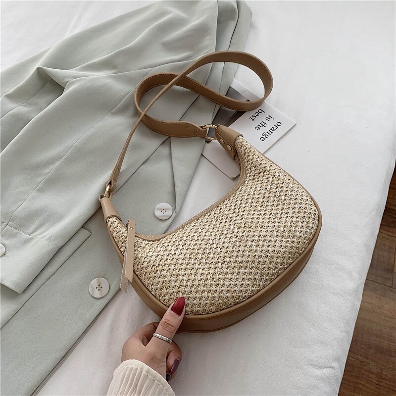 Casual Selvaggio Piccolo Borse di Paglia Per Le Donne di Estate Borsa Con Tracolla Della Signora Borse di Viaggio E Borse di Spalla Femminile Messenger Bag sac: Cachi