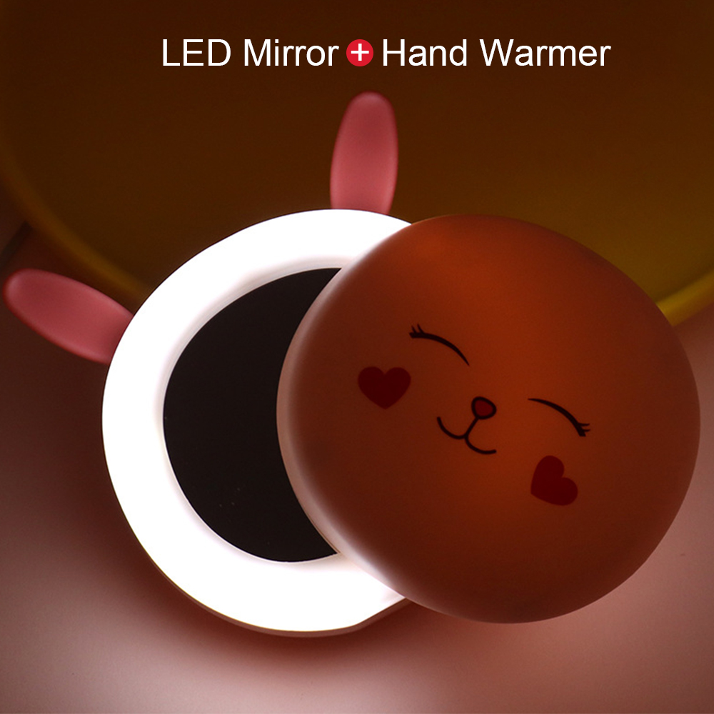 Calentador de manos eléctrico LED recargable por USB 3 en 1, práctico calentador de manos Mini, producto de calentamiento del hogar con espejo de maquillaje para niñas