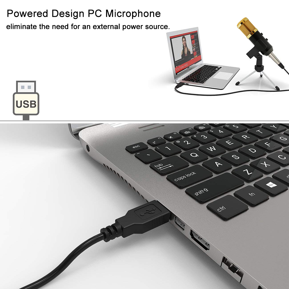 Micrófono USB condensador GEVO BM 900 con cable y micrófono trípode para grabación de ordenador PC, estudio de canto, Karaoke actualizado desde BM 800
