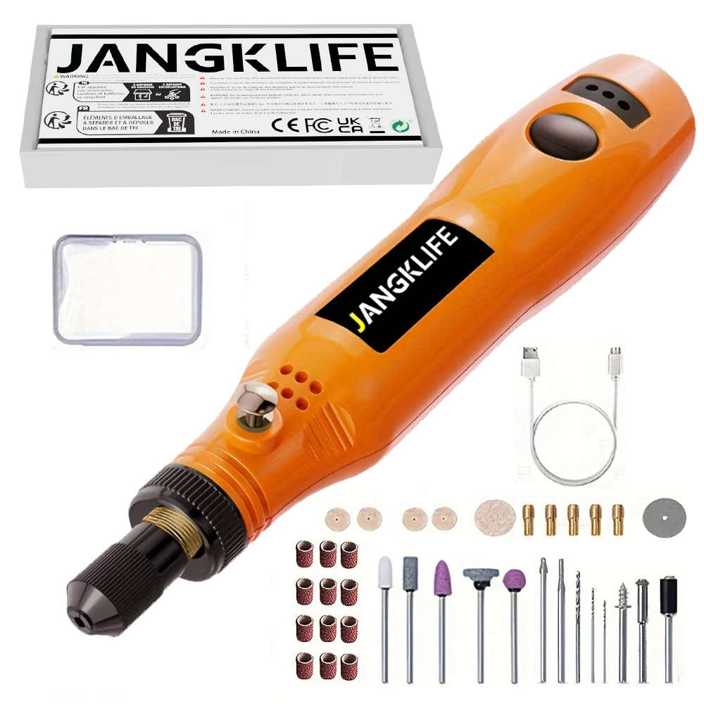 USB Cordless Rotary Tool Kit Woodworking Engraving Pen DIY For Jewelry Metal Glass Mini Wireless Drill: Orange/Black