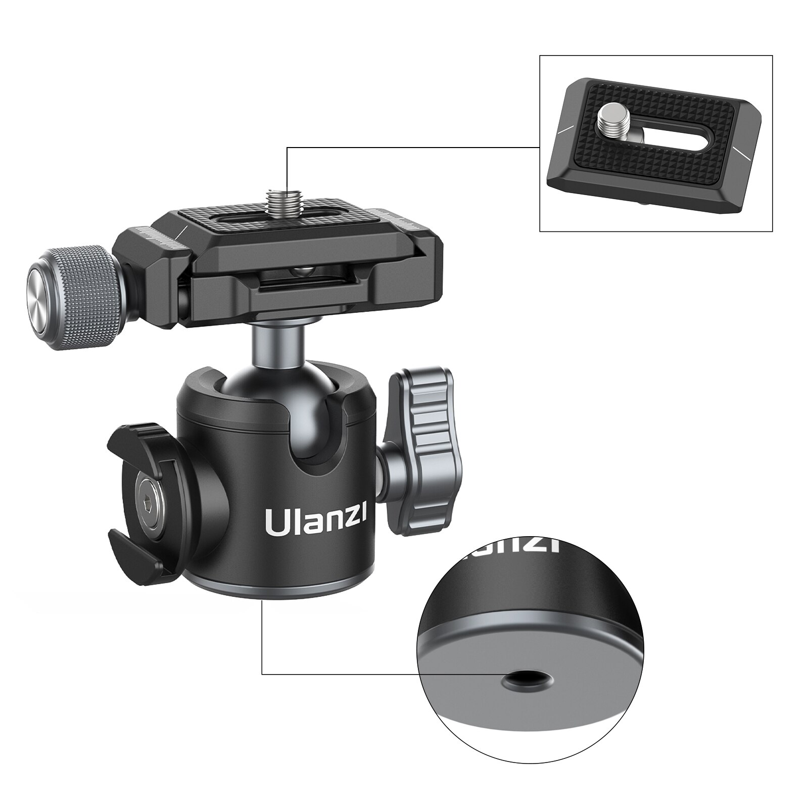 Ulanzi U-60L/U-80/U-80L Arca Zwitserse Side Koude Schoen Balhoofd Arca Swiss Quick Release Plaat 1/4 Inch schroef Voor Dslr Ildc Camera