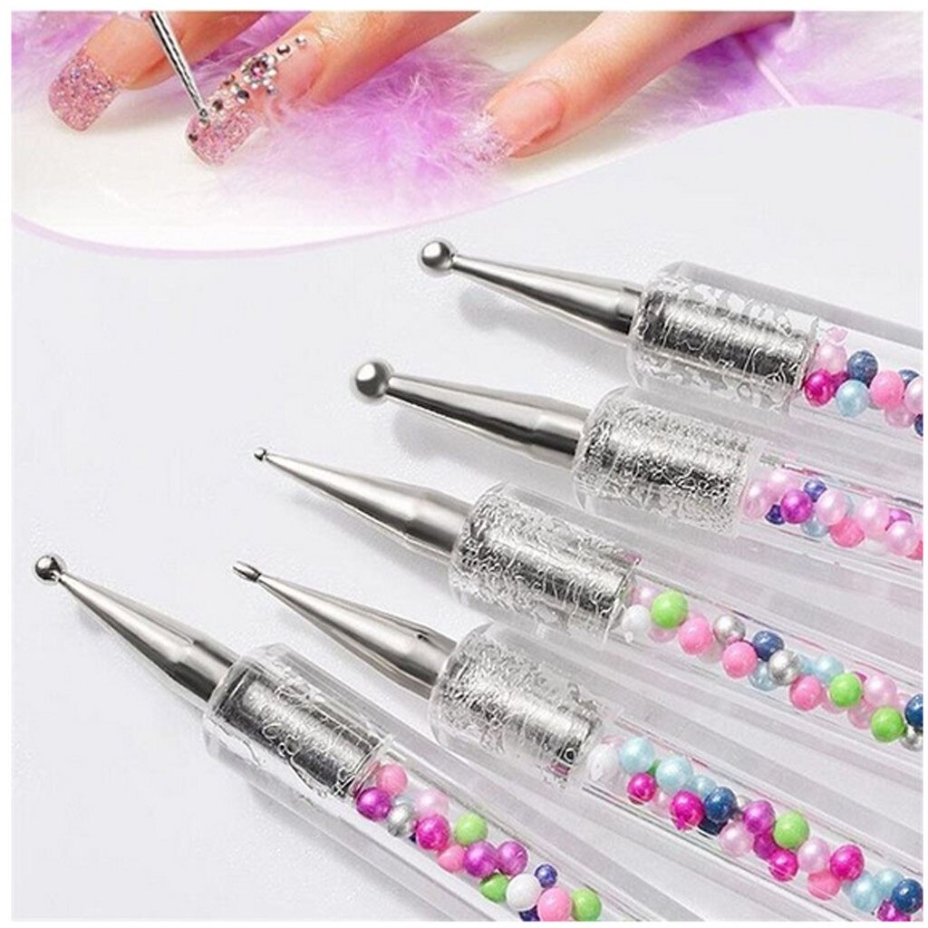 5Pcs/Set Nail Art Pencil Manicure Tools Swirl Marbleizing Steel Double-head Nails Art Dotting Pen 1029
