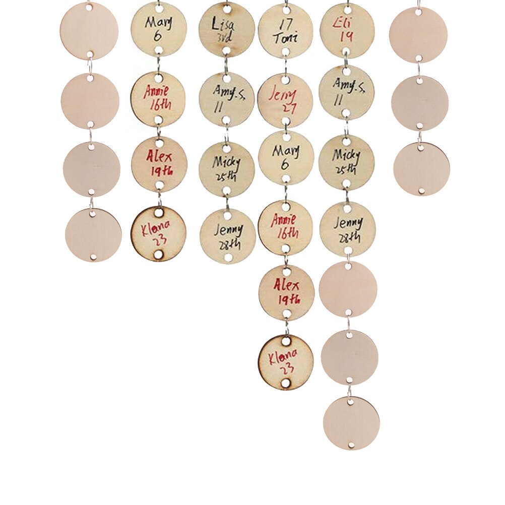 200pcs DIY Calendar Reminder Record Round Wood Piece Plaque Home Decor Pendant Teaching Supplies for Office Home