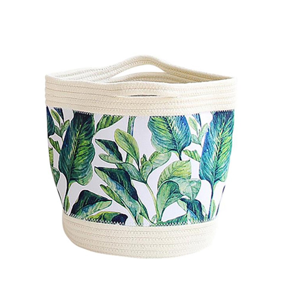 Collapsible Storage Basket Flower Baby Basket Fresh Green Leaf Toy Storage Bucket Dirty Clothes Basket Fabric Storage Bag: green leaves / 11.81x12.20inch