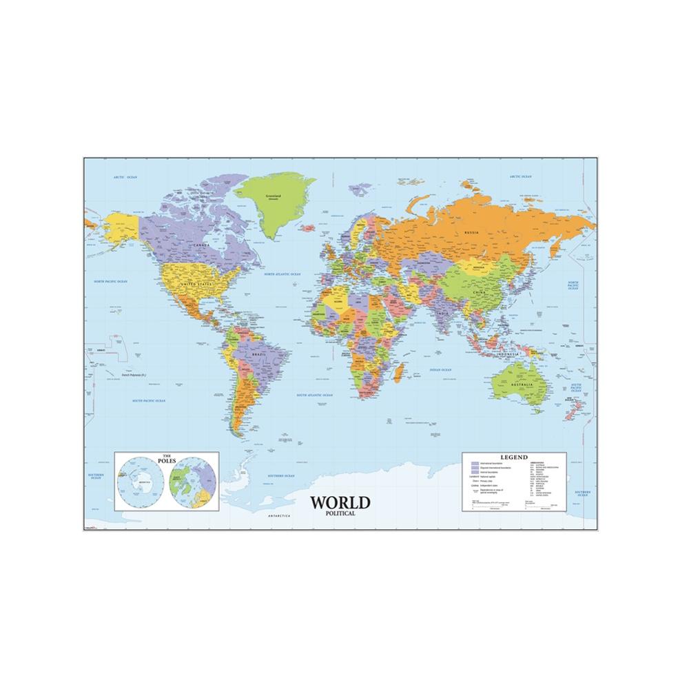 A2 Size The World Political Map Vinyl Spray Painting Canvas Waterproof Unframed Wall Map For Home Decor