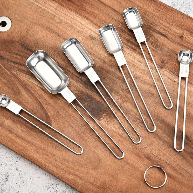 6 Pcs/set Heavy Duty Long Handled Stainless Steel Measuring Spoon Set Baking Jar For Kitchen Cooking And Home Baking