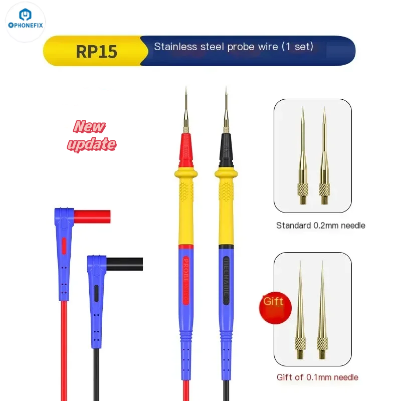 MECHANIC RP15 Stainless Steel Multimeter Pen 1000V 20A Wire Interchangeable Tips Universal Fine Point Needle Soft Test Probe
