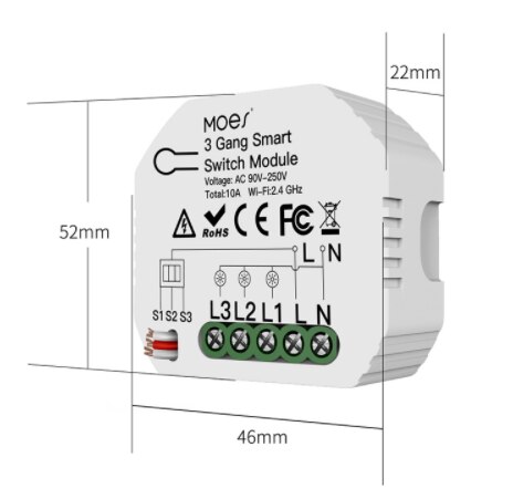 Module de commutateur de lumière intelligente WiFi 3 gangs 1/2 voies Mini Module de commutateur bricolage Tuya/application de vie intelligente fonctionne avec Alexa Google Home: Default Title