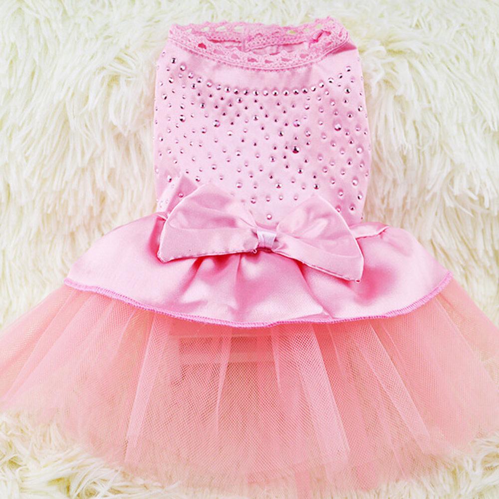 Robe princesse pour animaux de compagnie, tenue à strass, 3 couleurs pour chiens et chiots, vêtements pour fêtes et mariages: Pink / S
