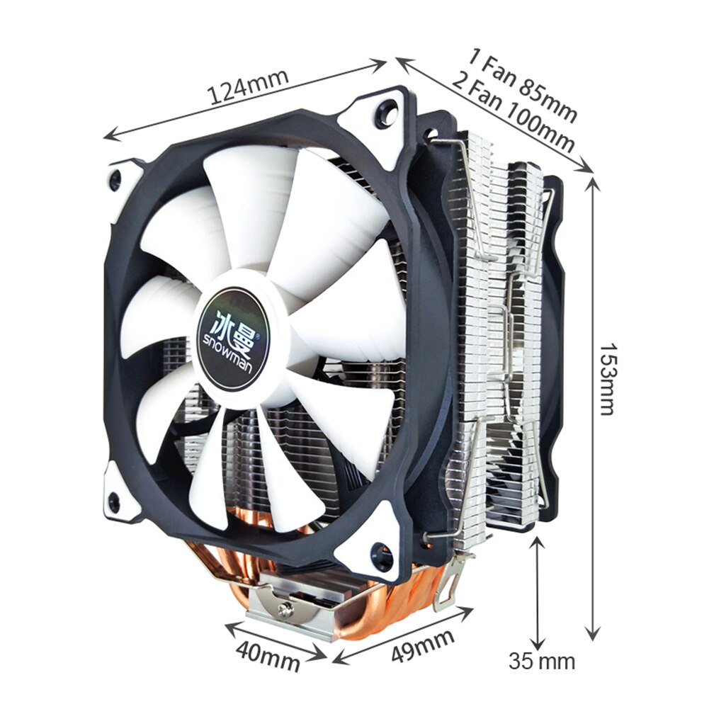 Computer Host Fan Cooling Desktop 12cm Fan CPU Cooling Fan 6 Heat Pipes Desktop Cooler 4 Pin PWM Heatsink: Dual Fan