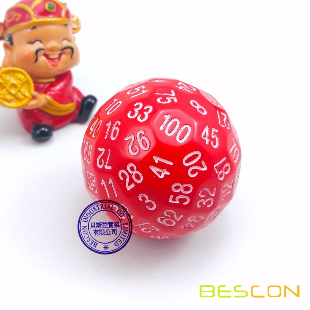 Bescon Polyhedral Dice 100 Sides Dice, D100 die, 100 Sided Cube, D100 Game Dice, 100-Sided Cube of Red Color