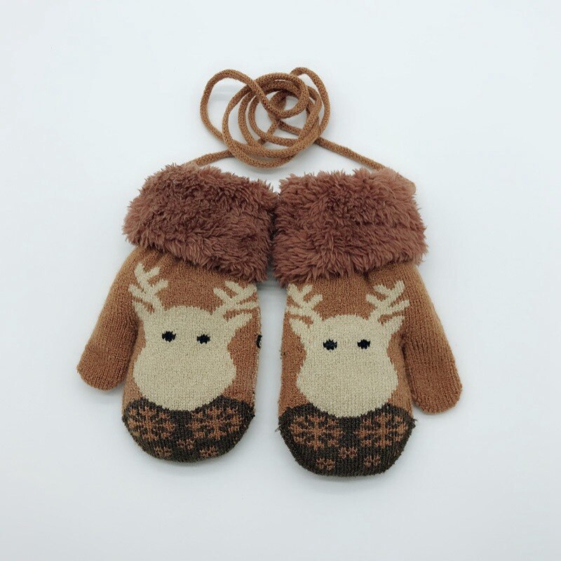 Toddler Baby Cute Thicken Plus Velvet Cartoon Bear Girls Boys Of Winter Warm Gloves double Thick Knitting Gloves: Z