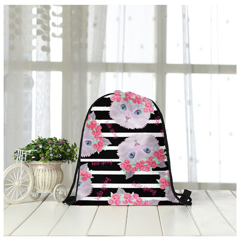 Rugzak tas kat winkelen ontvangst touw 3d digitale print bundel tas trekkoord tas dames heren mode