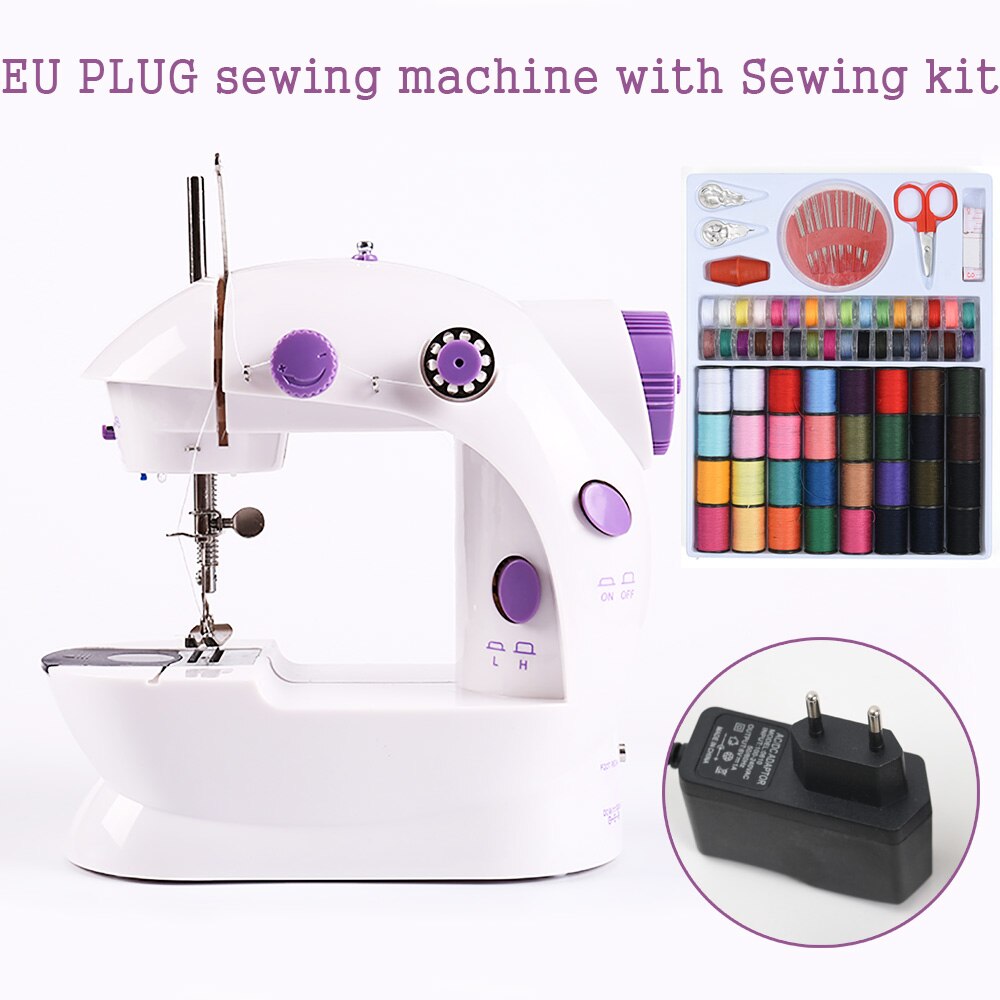 Machine à coudre Mini manuelle, Portable, Assistant domestique, électrique, double vitesse, réglage avec veilleuse, couture d'aiguilles: EU PLUG with Kit
