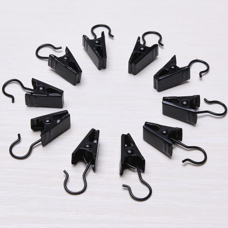 Xzjja 20 stk robuste slidstærke metalgardinclips brusekroge stue gardintilbehør klemmer drapericlips ringeholder: Sorte gardinclips