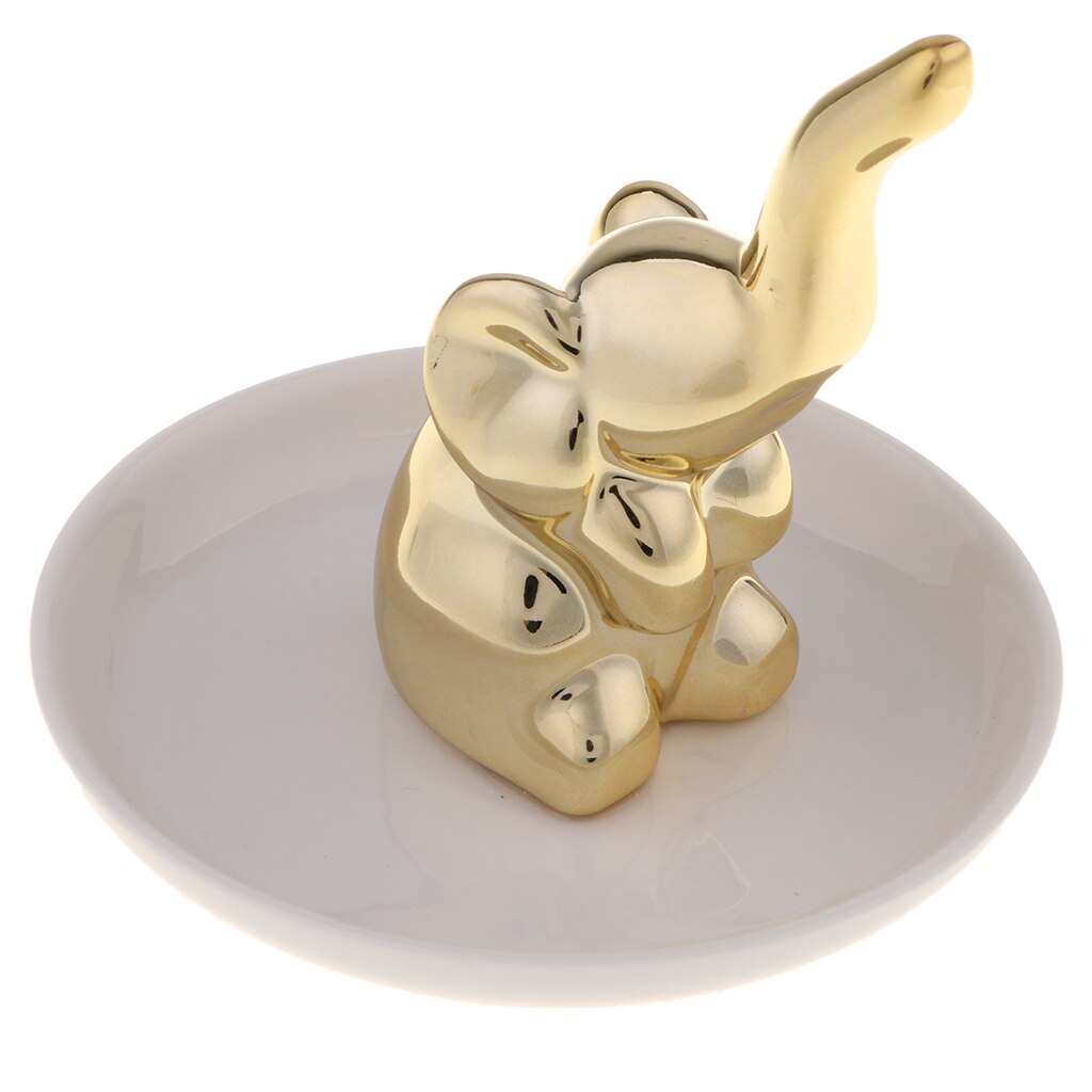 Ceramic Jewelry Dish for Engagement Wedding Rings Display Jewelry Tray Décor: Dish Gold Elephant