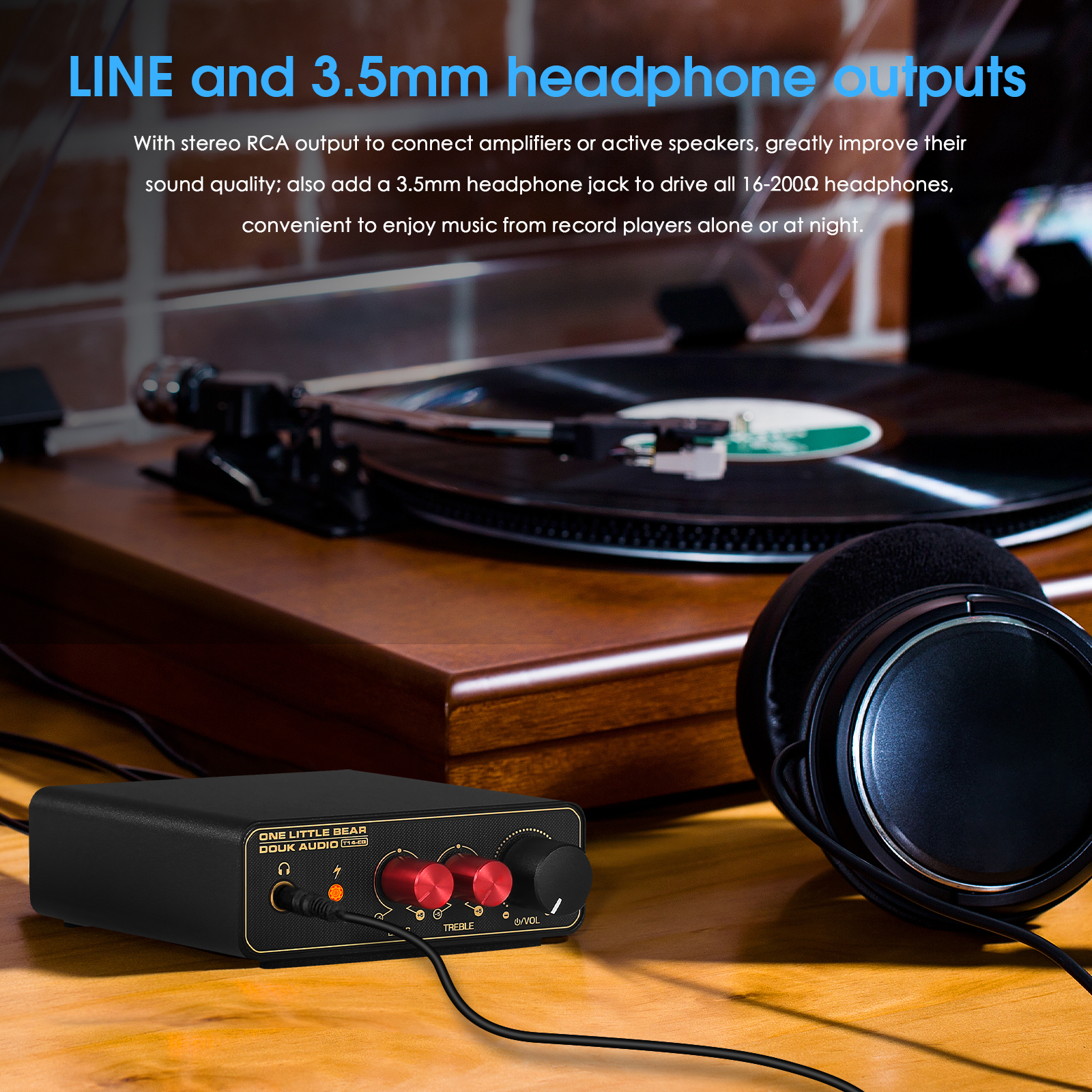Douk Audio T14-EQ Stereo RIAA MM/MC Phono Bühnenvorverstärker Heim-Plattenspieler Vorverstärker mit 3,5-mm-Kopfhörerverstärker