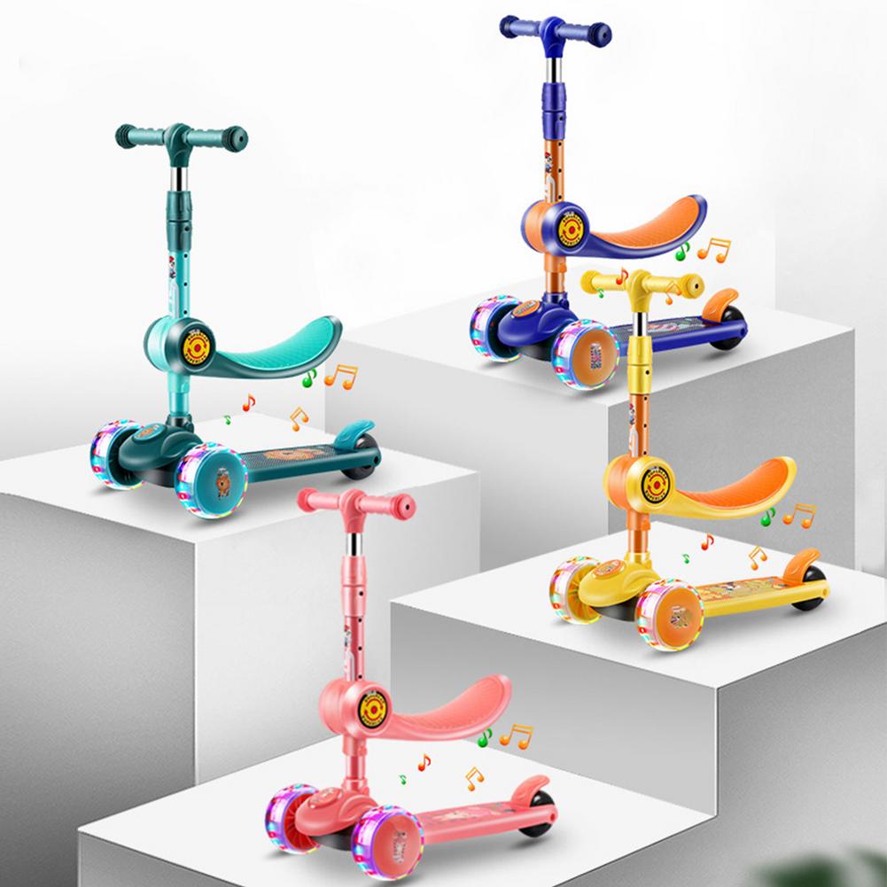 Niños de 3 ruedas Scooter altura ajustable equilibrio coordinación coche de entrenamiento con plegable asiento LED de intermitente ruedas