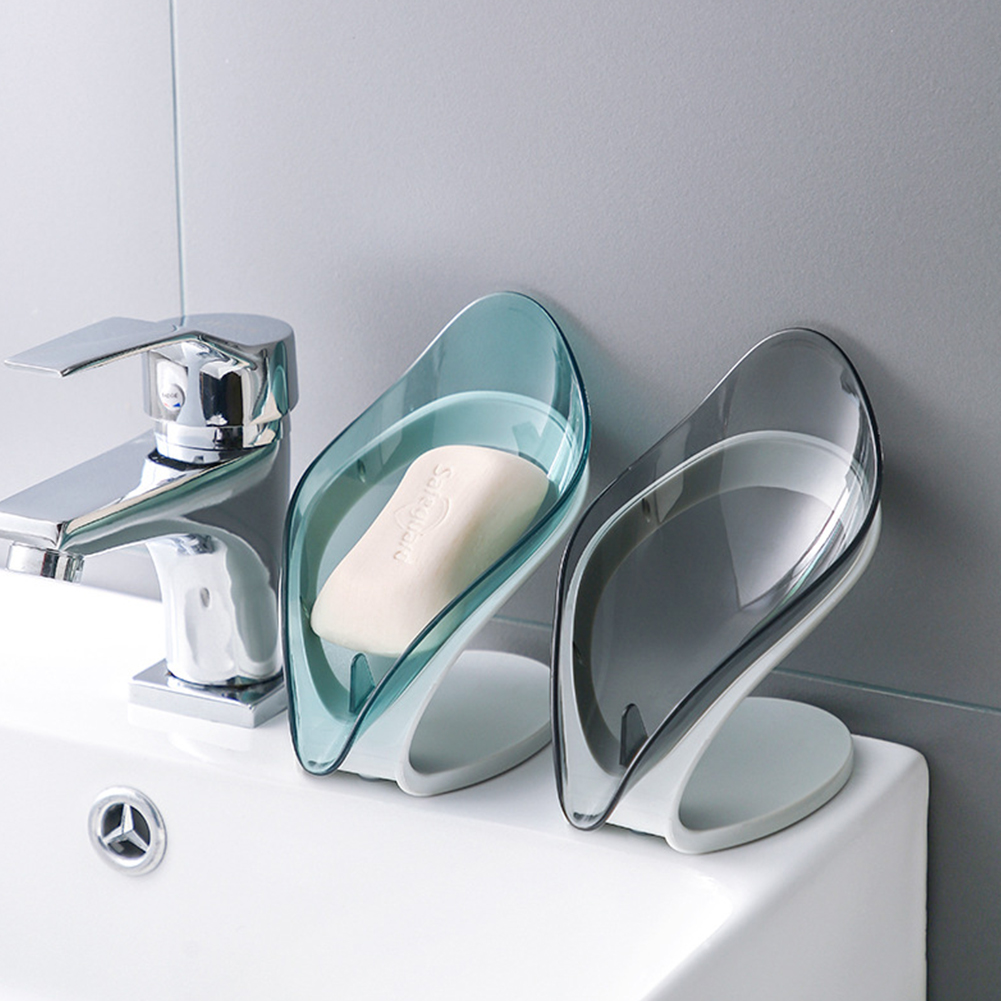 Jabonera con forma de hoja con ventosa, jabonera sin perforaciones para ducha de baño con drenaje, soporte portátil para jabón de lavandería, bandeja para lavabo