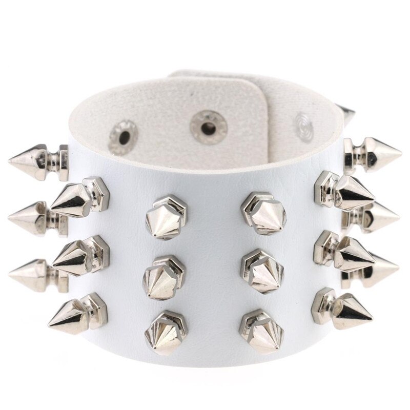 Punk Gothic Rock Spits Toelopend Spikes Rivet Cone Stud Brede Leren Manchet Armband Polsbandjes Charm Armband Mode Unisex Sieraden