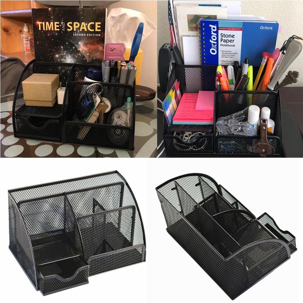 Office Desk Organizer with 6 Compartments Drawer | The Mesh Collection Black Desktop Storage Office Desk Organizer