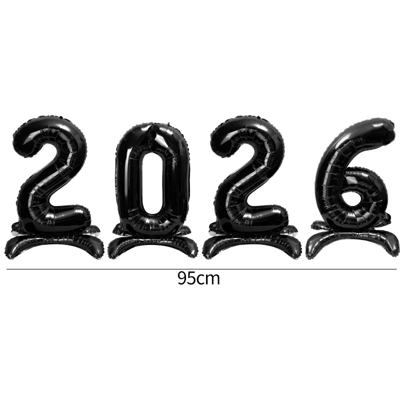 2026 Nummer Stehende Luftballons 32 Zoll Großer Aluminiumfolienballon DIY Foto Requisiten Frohes Neues Jahr Hochzeit Party Dekoration Ballon: Schwarz