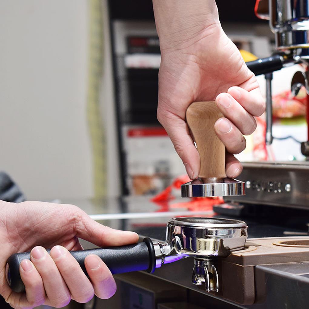 Solid Wood Handle Coffee Tamper Stainless Steel Press Powder Hammer Squeezer, Thread Base