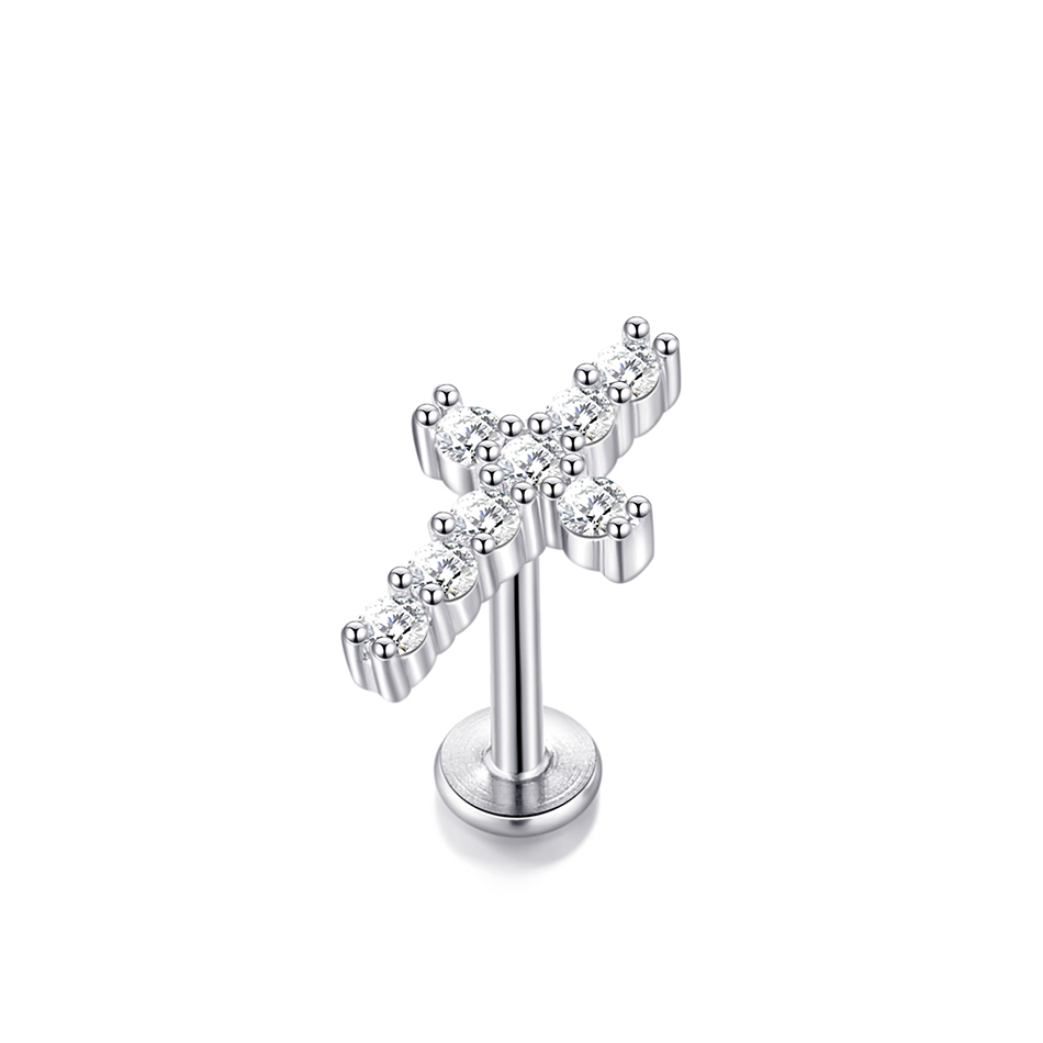 1PC Fiore di Cristallo Trago Orecchino Penetrante 16G Croce Cartilagine Penetrante perno elica Gioielli Conch torre Lobo Orecchino Labret perno: bianca / Rhodium placcato