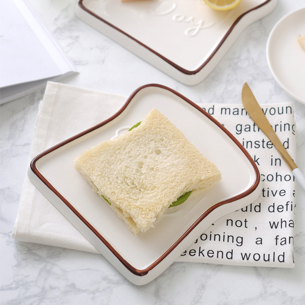 Ceramic Toast Shaped Dinner Plate Porcelain Bread Salad Dessert Plate Morning Dish for Kitchen Party Restaurant