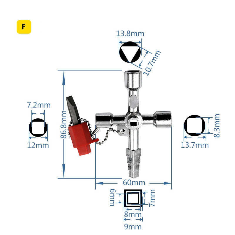 Llave Phillips de 4 vías, Mini triángulo interno Universal, multifunción, llave cruzada pequeña, herramientas manuales de reparación para ascensor de coche: Azul